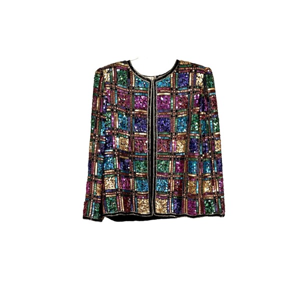 Vintage‎ Laurence Kazar Rainbow Sequin Jacket Size Medium Party Cocktail - Picture 1 of 14